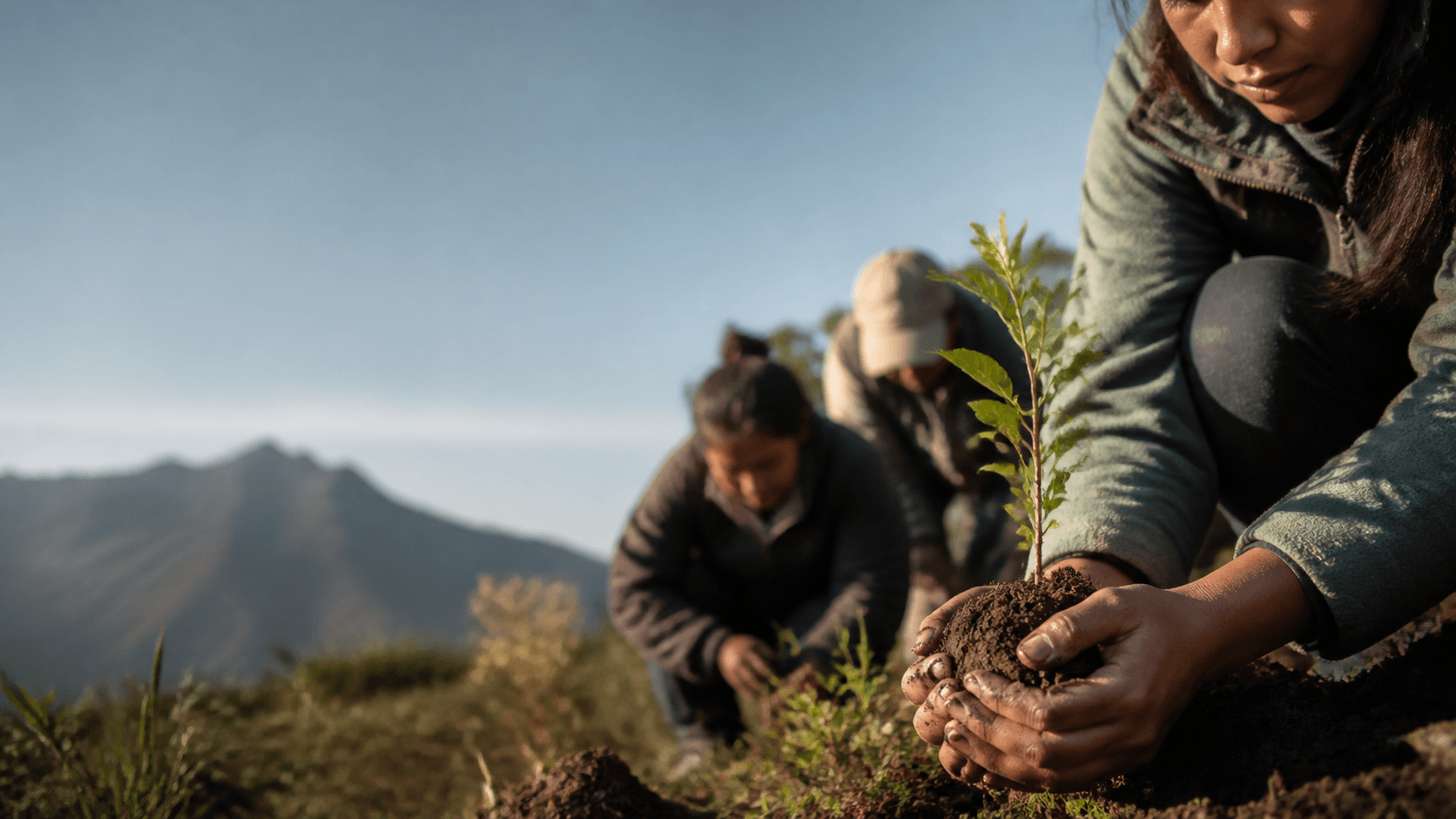 Voluntarios trabajando en una iniciativa de reforestación verificada